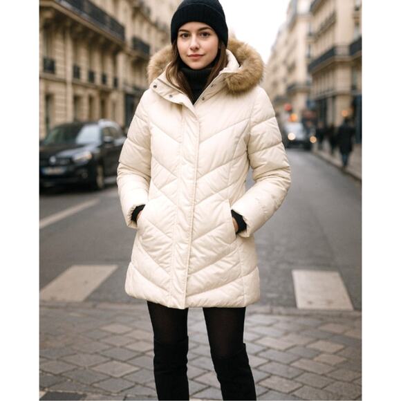 NEW Andrew Marc XL Down Puffer Walker Jacket $295 Faux Fur Hood Waterproof White - Picture 1 of 10